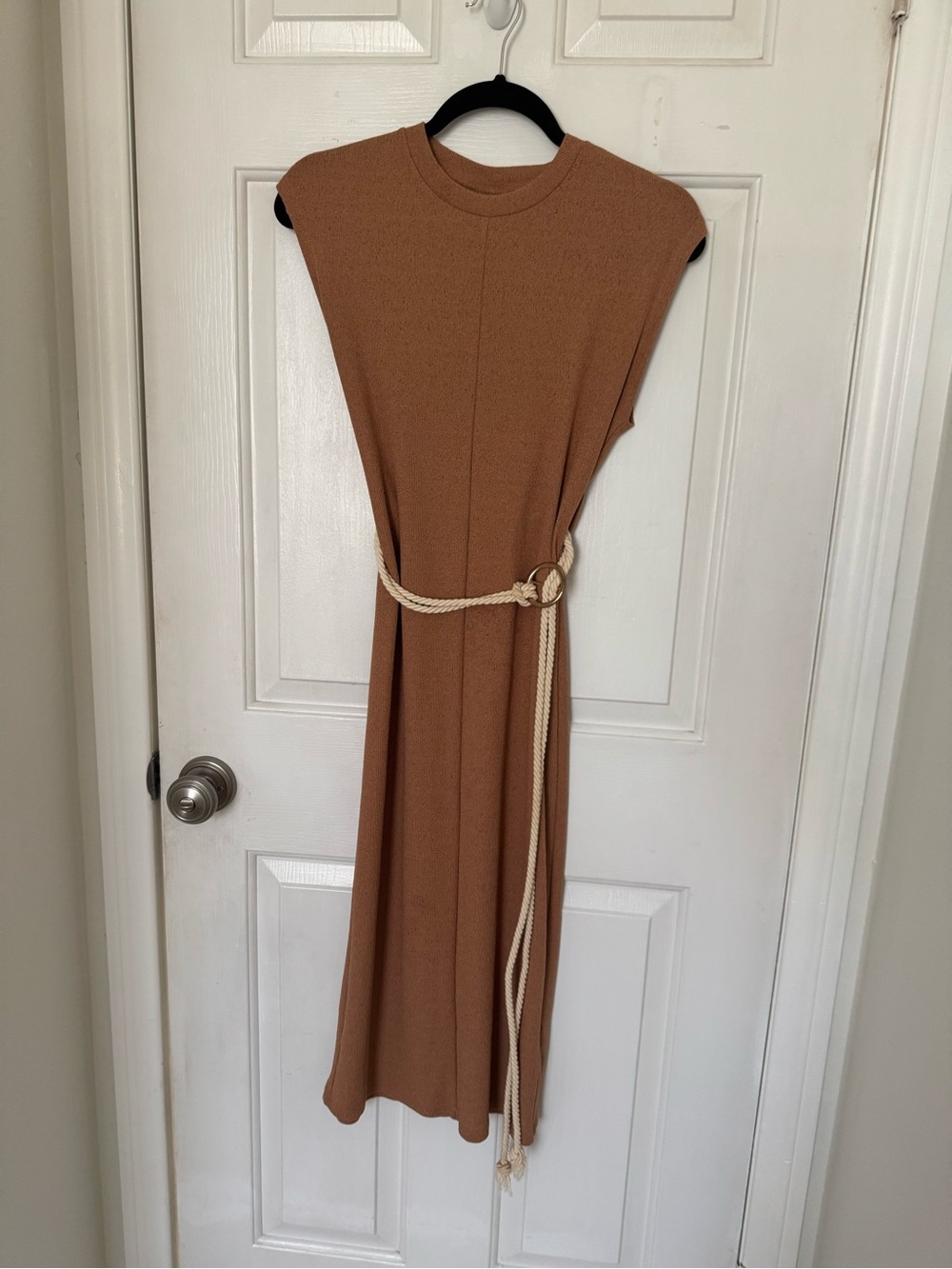 Topshop Sleeveless Camel Midi Dress with Rope Belt